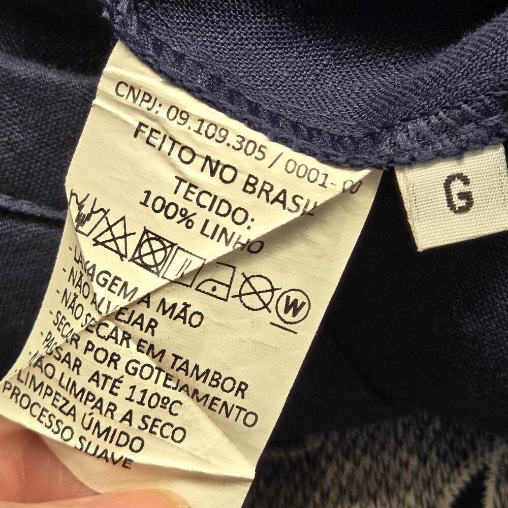 MAR Brazil Navy 100% Linen Embroidered Midi Shift Dress L Boho Mediterranean - Picture 10 of 10